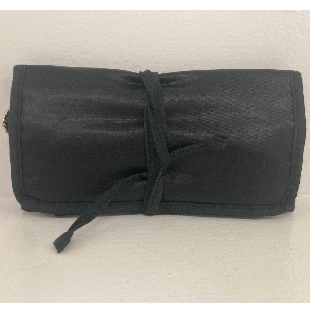 VTG Oscar de la Renta Black Sateen Travel Cosmetic Roll Organizer Essentials Hot